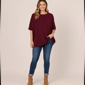 Andree By Unit Boxy Oversized Crimson BrickRed Sweater 1X/2X NEW